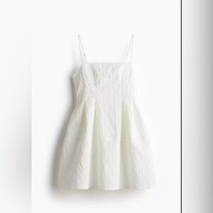 H&M Jacquard-Weave Strappy Dress White | Fit & Flare | Small